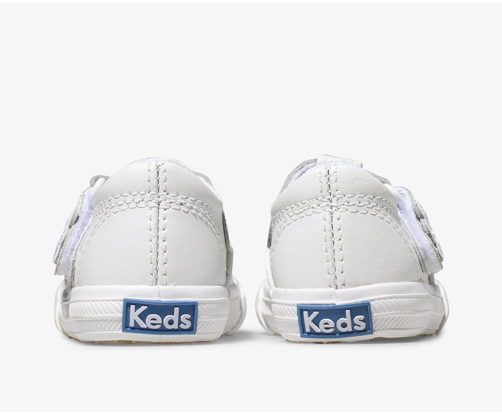 Slip Ons Keds Enfant Blanche - Daphne T-Strap Cuir - 483-VRQFSJ